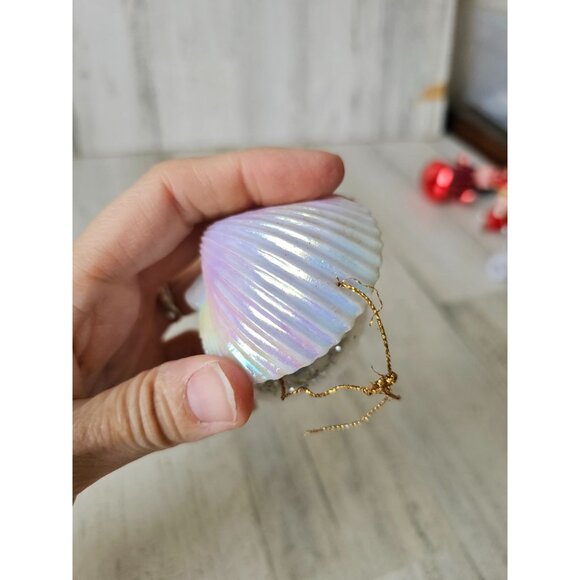 Antique elf clam shell ornament diorama pixie tree sparkle Xmas vintage tree - Picture 9 of 10